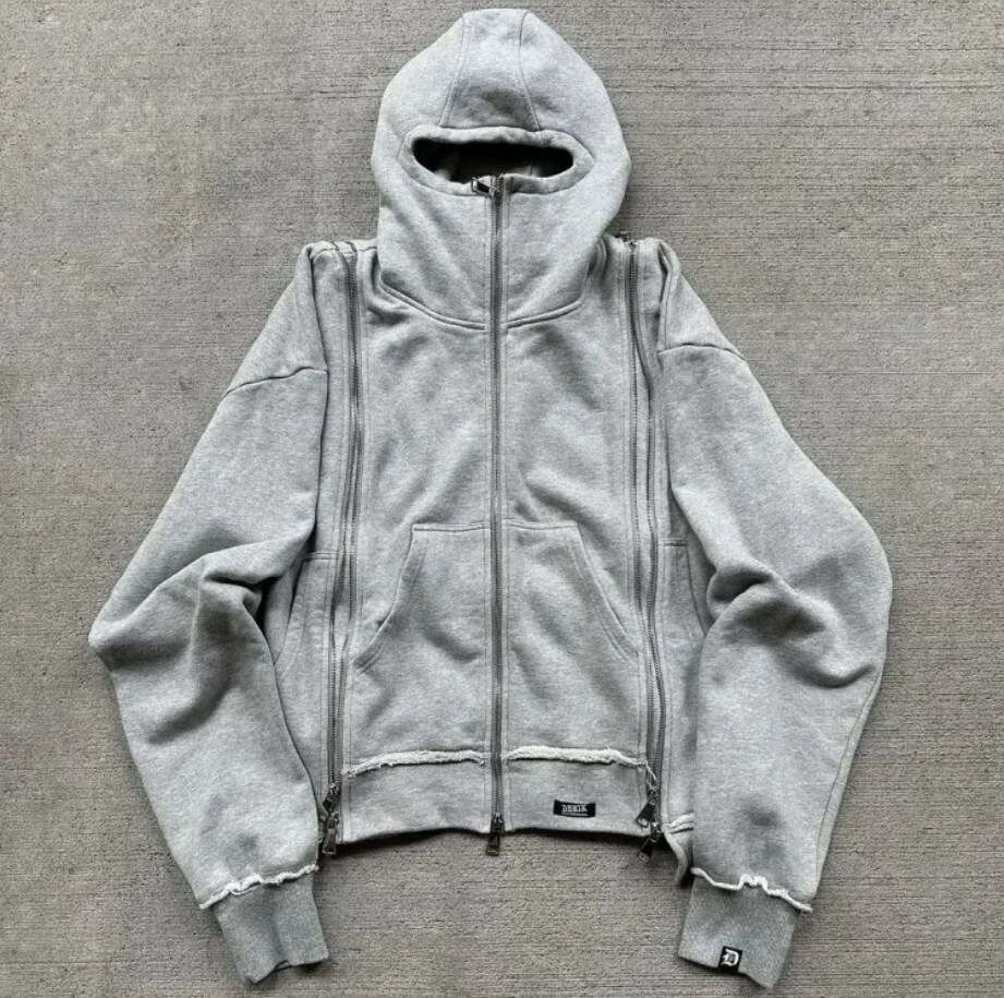 New American High Street Casual Splicing 3 Unique Zipper Hoodie Unisex