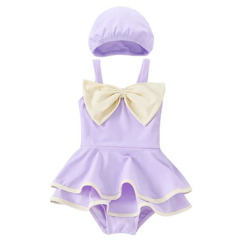 Little Girls One-Piece Sling Swimsuit Soft Big Bow knot Cake Dress Swimming Wear for Baby Girl Swimsuits with Free Swim hat Set X250224