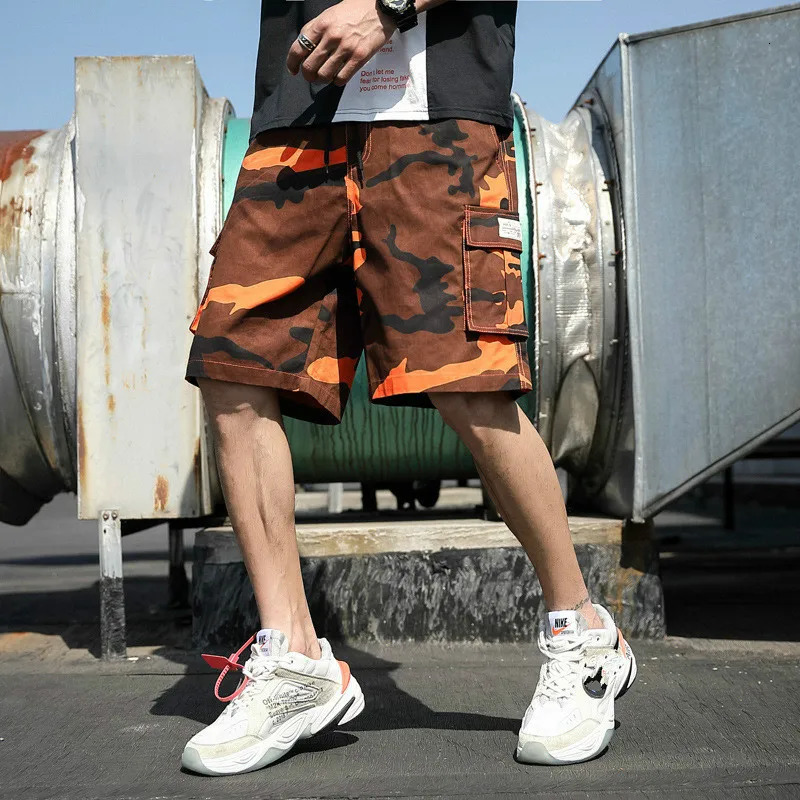 Summer Mens Outdoor Camouflage Cargo Shorts Pocket Cotton Casual Half Pants Mid Waist Drawstring Loose Bib Overalls 7XL 250214