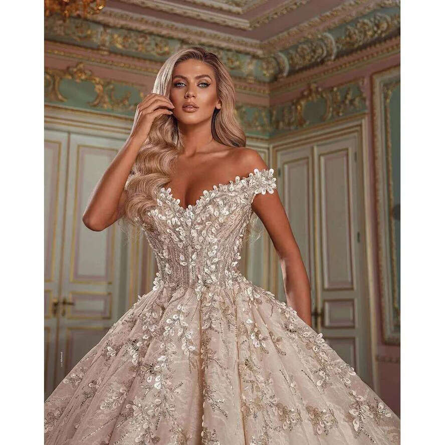 New Arrival Dresses Ball Gown Off The Shoulder Appliques Sequins Or-Length Sparkg Bride Wedding Dress Custom Made