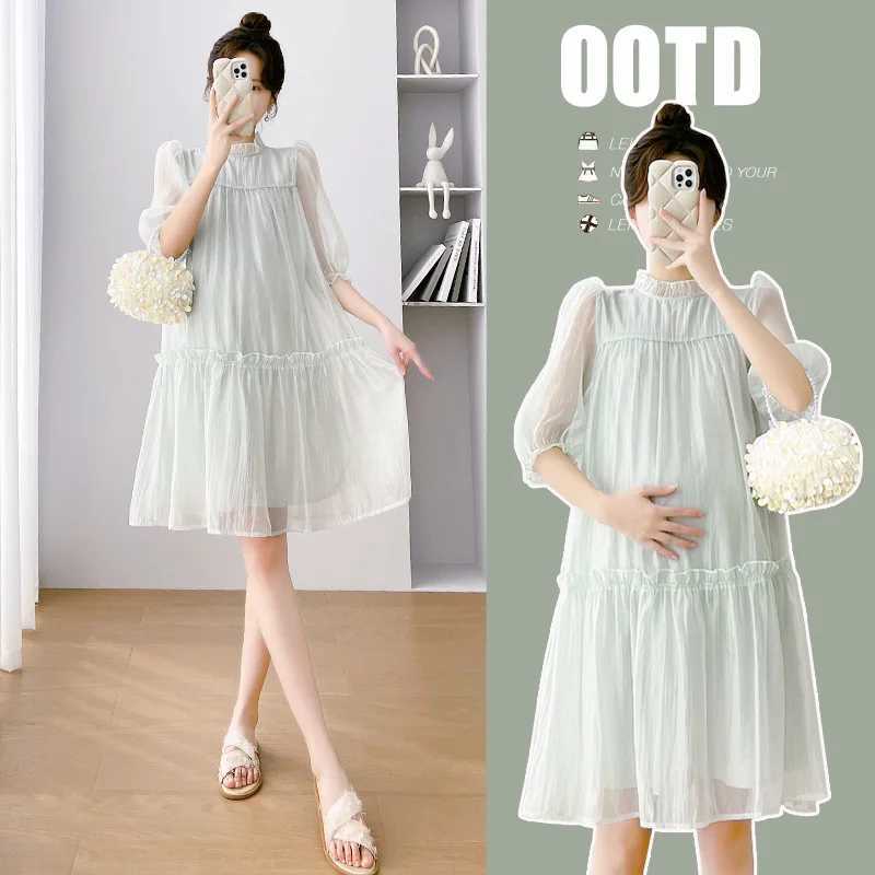 Fashionable maternity chiffon summer white dress new maternity clothing elegant maternity party dress X250224