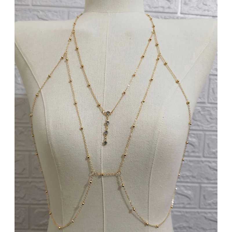 Metal Body Bust Chain Jewelry for Women Sexy Sty Hollow Bikini Ladies Breast Crystal Body Chain Decoration Fashion JewelryXJ250224