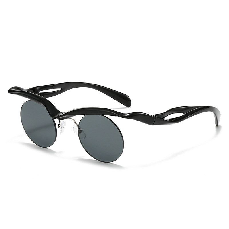 2025 cross-mirror European and American sunglasses women's round frame sunglasses men's trend ins, half-frame eyebrows no-frame sunglasses