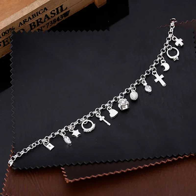 925 Sterling Silver Fashion 13pcs Pendant Chain Charm Bracelet for Women for Teen Girls La Gift Women Fine JewelryXJ250225