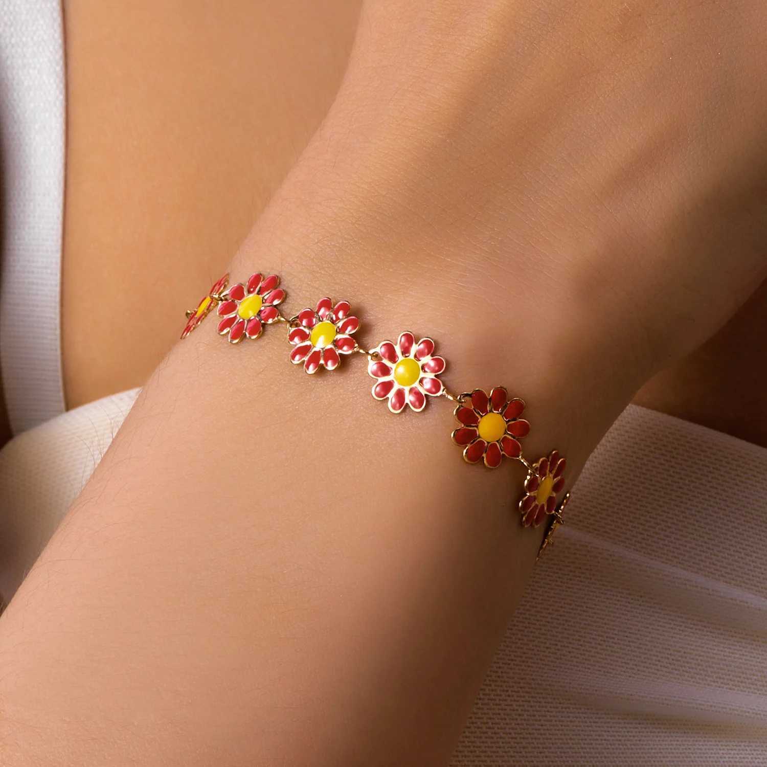 Fashion Sweet Flower Daisy Bracelet for Women Girl Y2K Accories Handmade Colorful Beads Bracelet Boho Summer Pulseras JewelryXJ250225