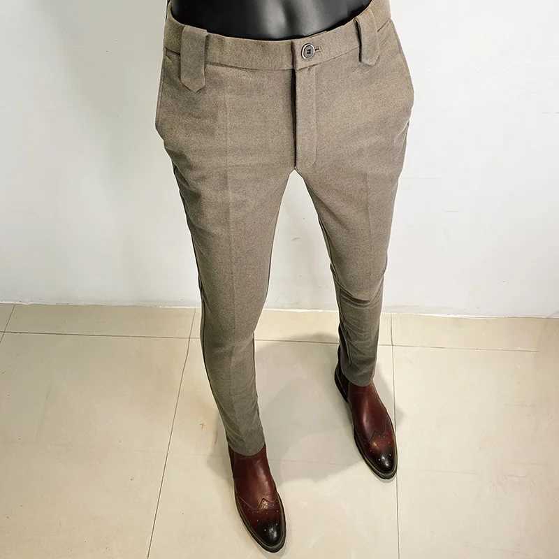 Autumn Winter Thickened Suit Pants Men Casual Slim Fit Straight Trousers Formal Business Woolen Cloth Social Office Dress Pants W250225