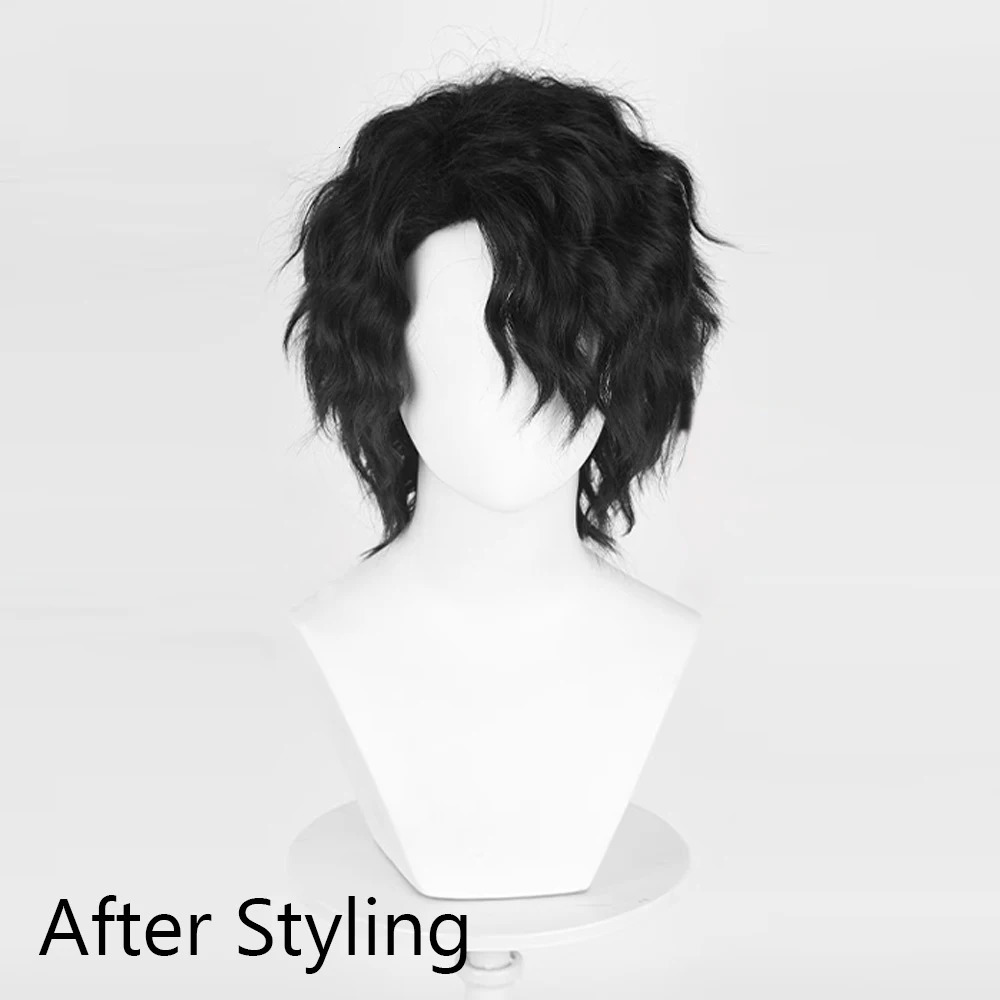 Men Synthetic Short Black Wave Curly Men Wig Anime Game Cosplay Fluffy Heat Resistant Wig for Daily Party 250224
