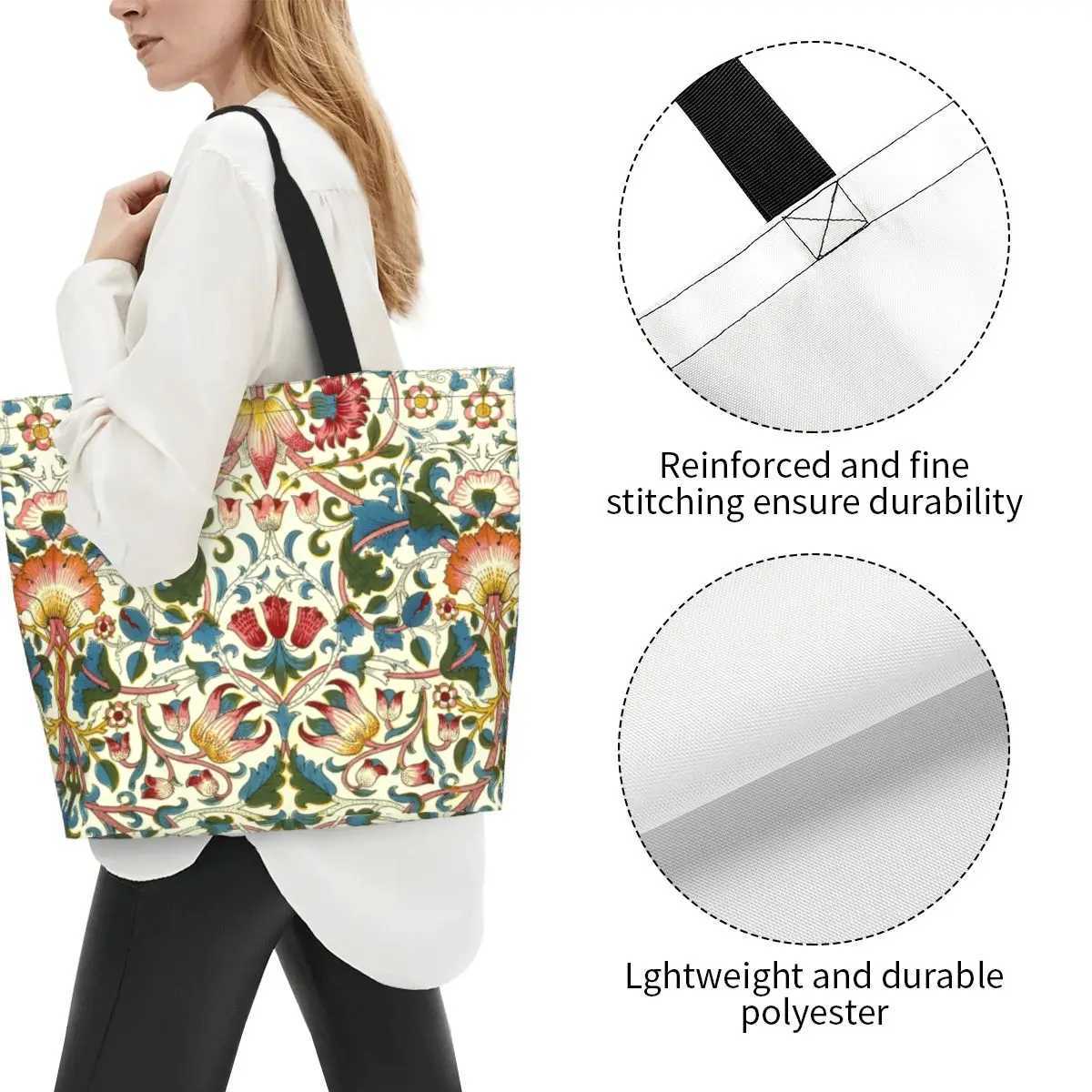 Funny William Morris Shopping Tote Bag Recycling Floral Textile Pattern Groceries Canvas Shoulder Shopper Bag Z250224