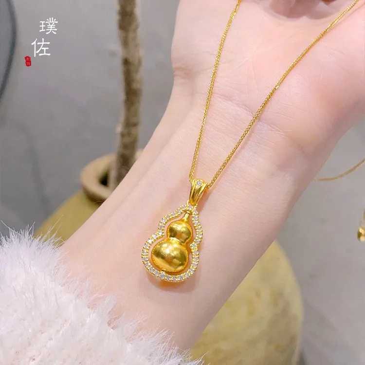 Dafu same sand gold inlaid diamond gourd pendant necklace fem niche design light luxury high sense transfer chain X250224