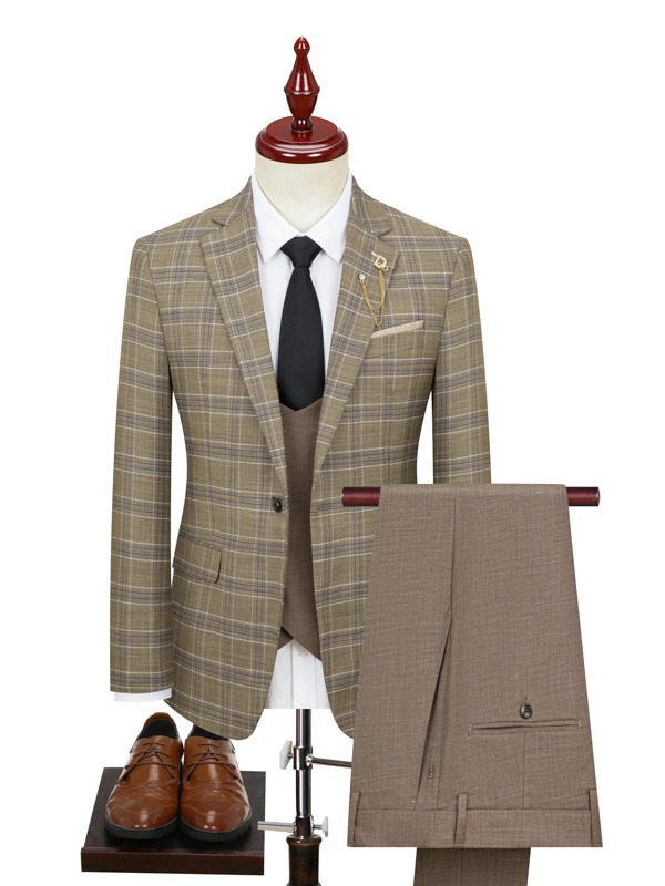 Y225Men's plaid suits business Korean style slim fit groomsmen