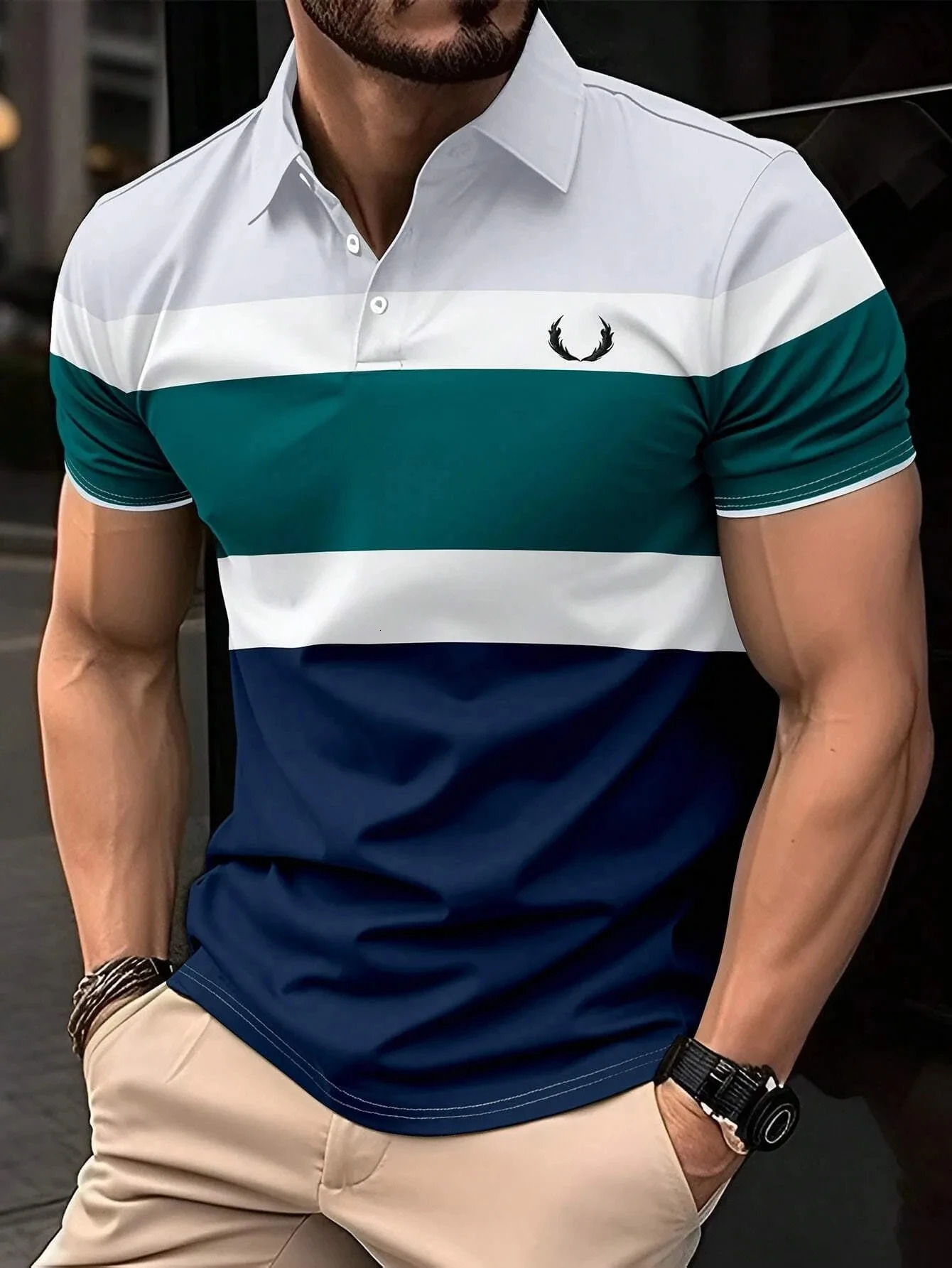 Summer -selling Mens Button-down Polo Shirt Collar Short-sleeved Pullover Casual Sports Solid Color Lapel Trend T-shirt 250224