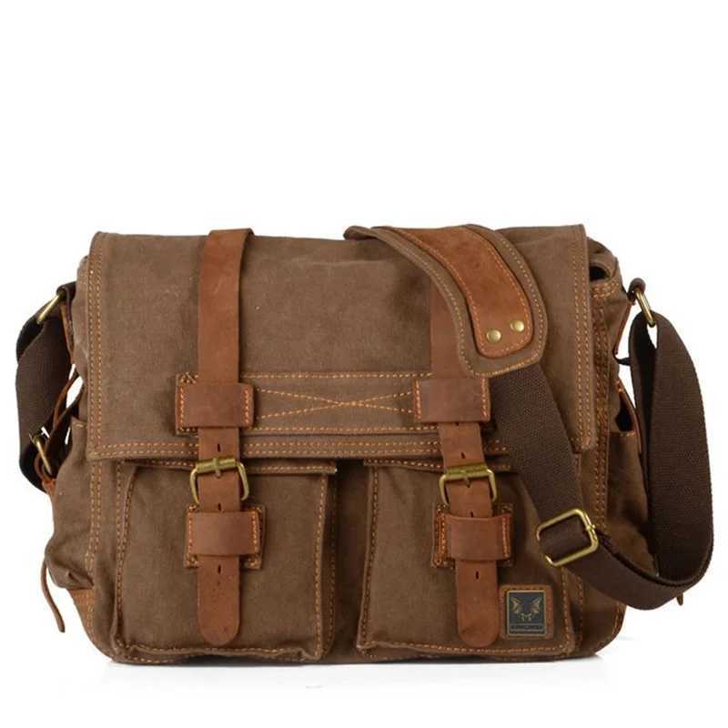 Vintage Canvas splicing real leather bag Single Shoulder Messenger Bag casual photography waterproof liner SLR Camera Bag Z250225