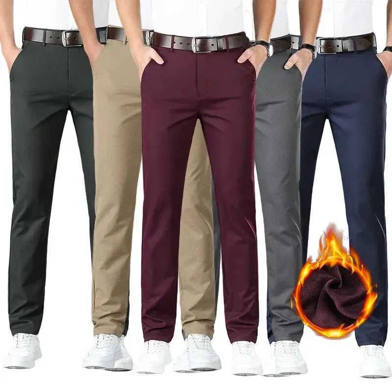 KUBRO Winter Elastic Wool Warm Mens Pants Formal Edition Elegant Pantalones Hombre Business Casual Loose Straight Pants W250225
