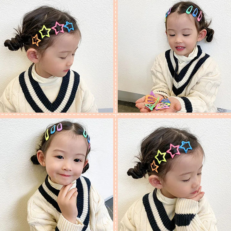 10 piecesset of cute colorful star shaped water droplet hair clips suitable for girls children decoration childrens accessories 250218