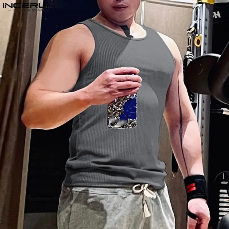 INCERUN Men Tank Tops Solid Color O-neck Sleeveless Streetwear Summer Casual Vests Skinny Fashion Leisure Men Clothing 5XL 250224
