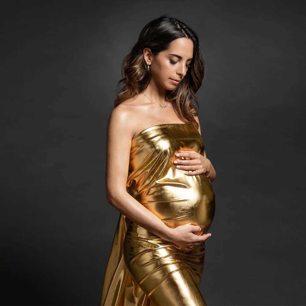 Golden Maternity Photography Props Wrap Cloth Dress Background For Photoshoot Of Pregnant Women Silver Shiny Stretch Fabric X250224