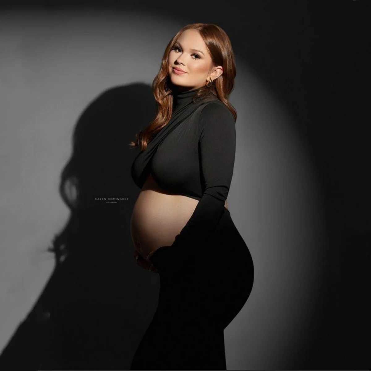 Full Sleeve Maternity Photography Long Dresses Stretchy Maternity Photo Shoot Session Outfit X250224