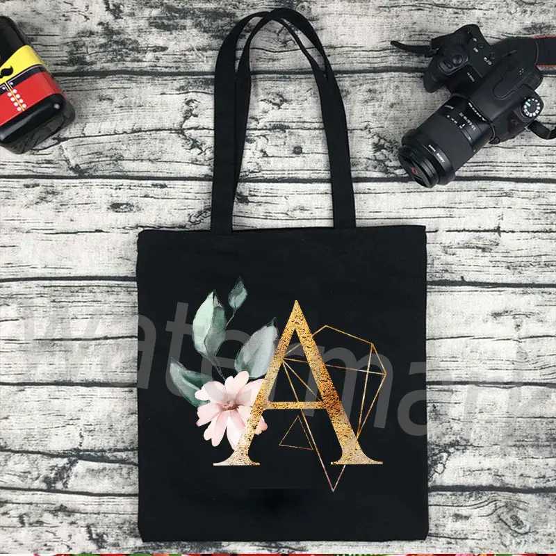 Flowers Alphabet Women Canvas Shopping Tote Bags Large Capacity Student Toiletries Organizers Casual shopper Letter Bags Gift Z250224
