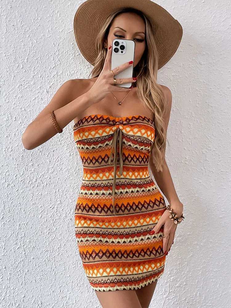 lticolor New Dresses Women Summer Fashion Lace-up Casual Slim Dress Sexy Off Shoulder Backless Lady Casual Slim Ele DressXJ250224