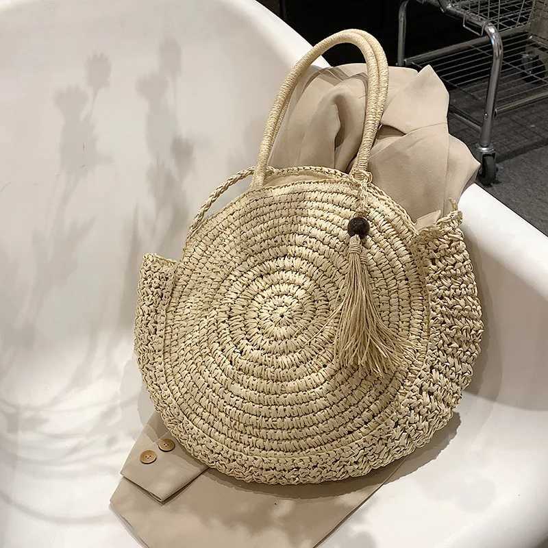 Round Straw Beach Bags For Women Large Capacity Braided Shoulder Bag Rattan Woven Totes Bag Shopping Basket Handbag Purse sac