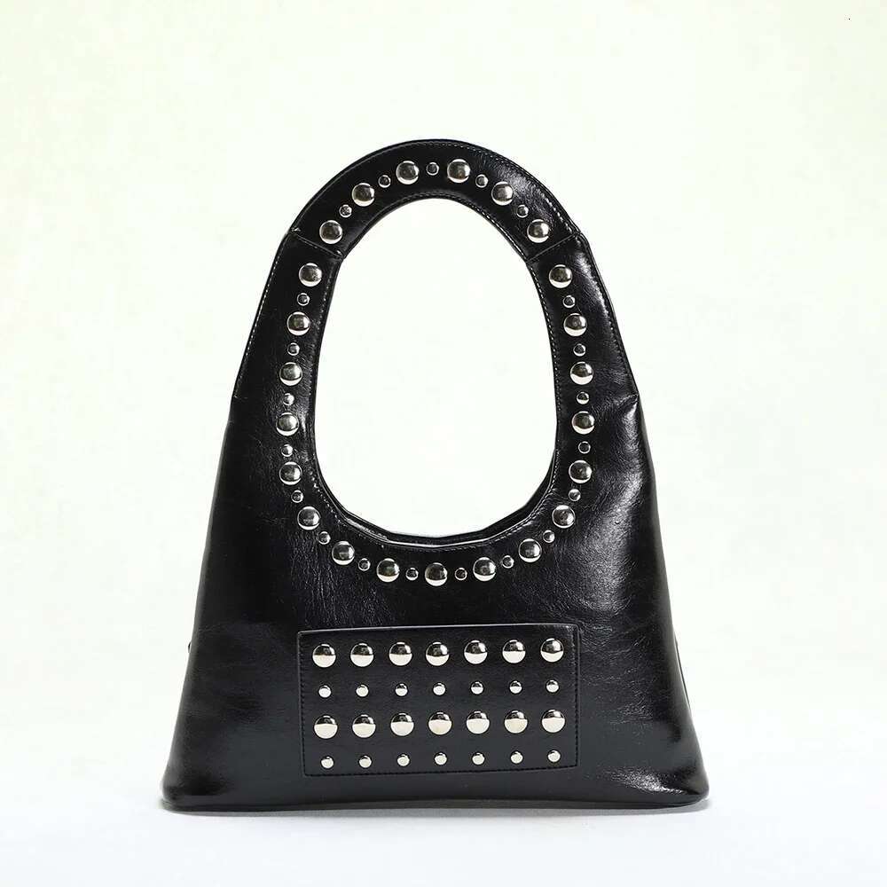 Punk Rivet And Handbags Half Moon Shoulder Bag PU Underarm Bags For Women 2025 New Ladies Tote Purses Clutch