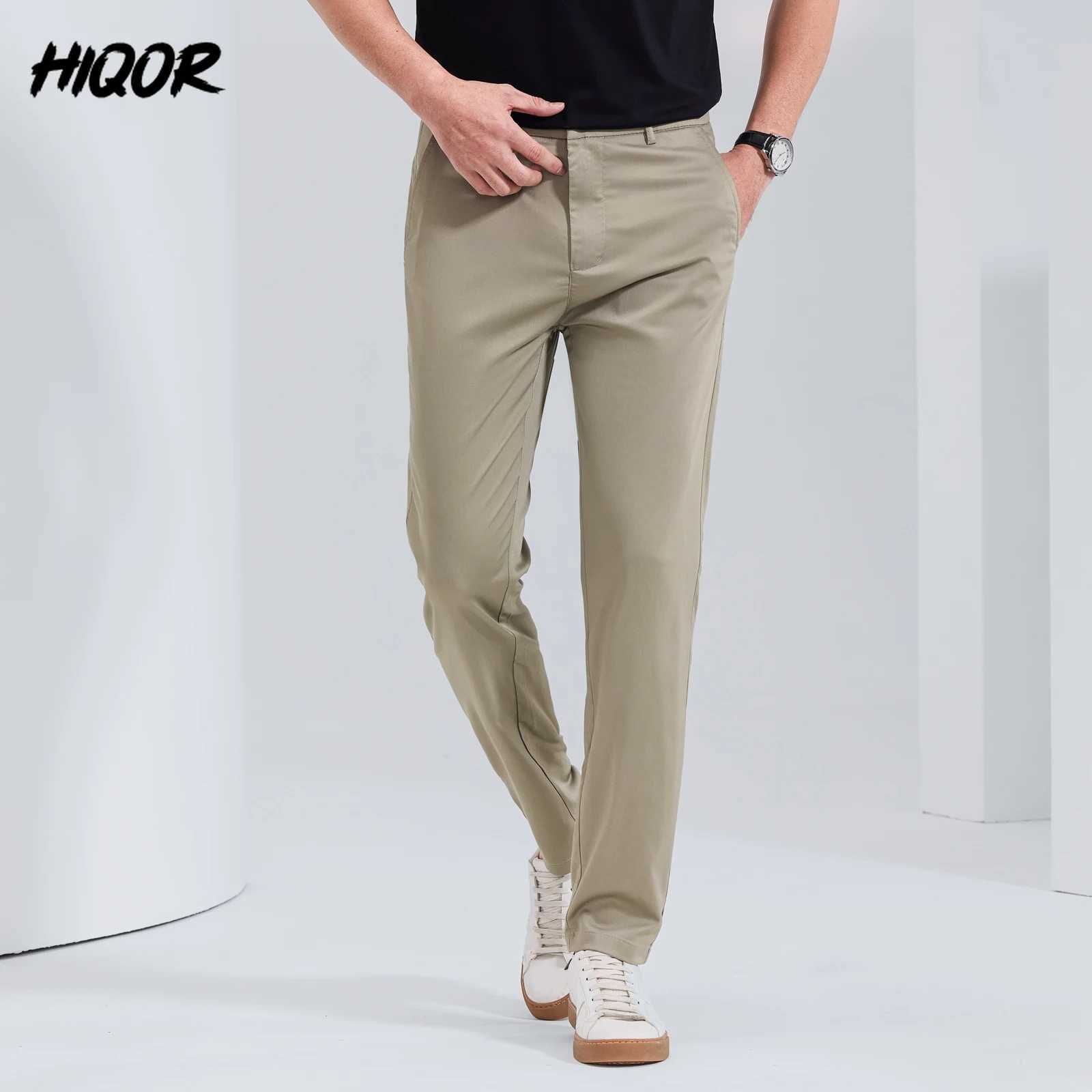 HIQOR Spring/Summer Mens Solid Trouser Mens Loose Straight Ice Silk Casual Pants Business Mens Pants High Quality Set Pants W250225