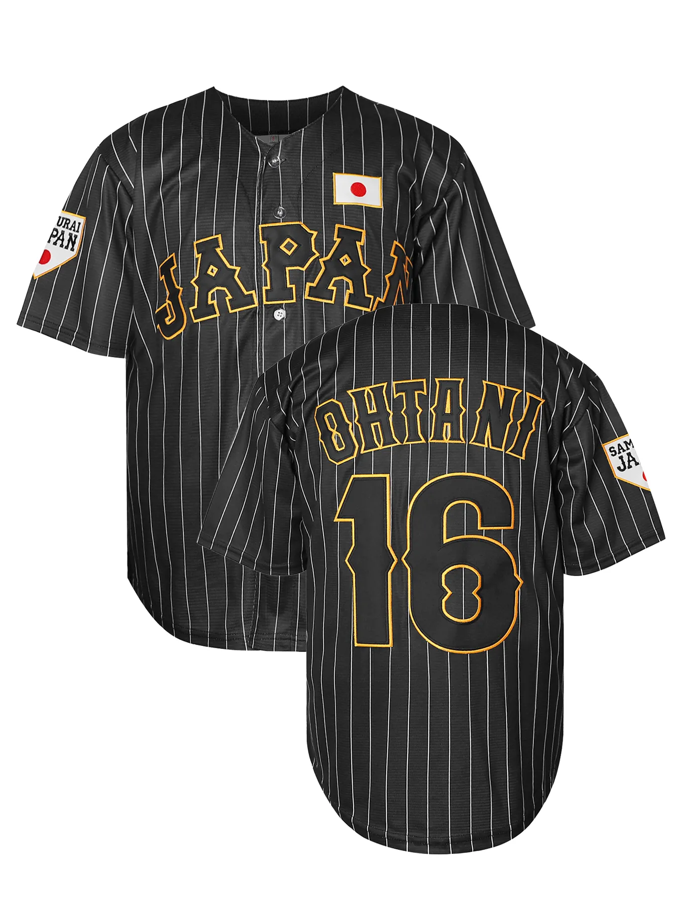 IN STOCK Mens Japan 16 OHTANI Baseball Jersey Embroidered Jersey White Black Stiched Nmae Number