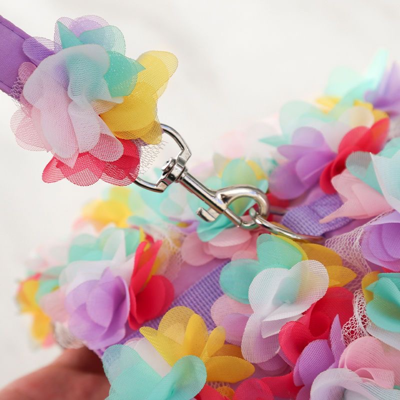 Adjustable Cat Walking Rope with Anti-Breakout I-Shaped Chest Strap - Flower Design