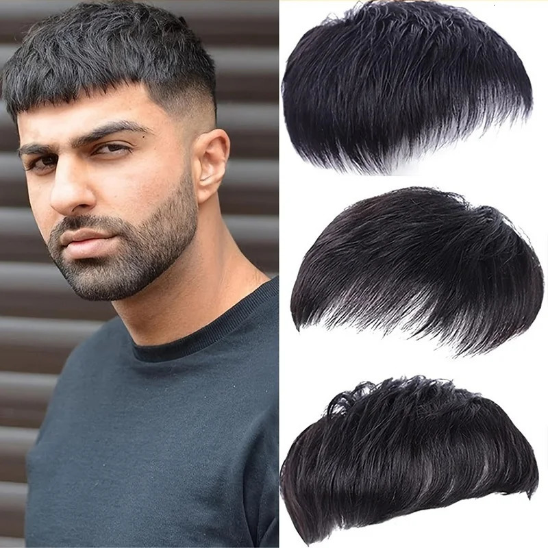Alimice Men Hair Tropper Hair Pieces Short Wig Black Short Wig Breathable Invisible Daily Straight Bangs Clip On Hair 250224