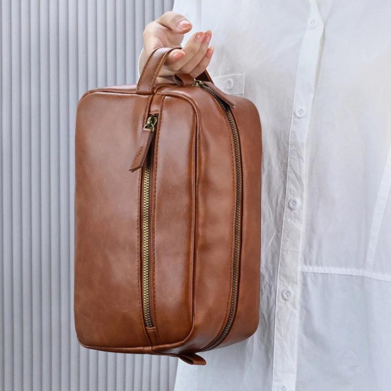2025 NEW Duffel Bags Men Vintage PU Leather Portable Toiletry Bag Travel Necessary Business Cases Male Hanging Double Layered Wash zhanyishengli