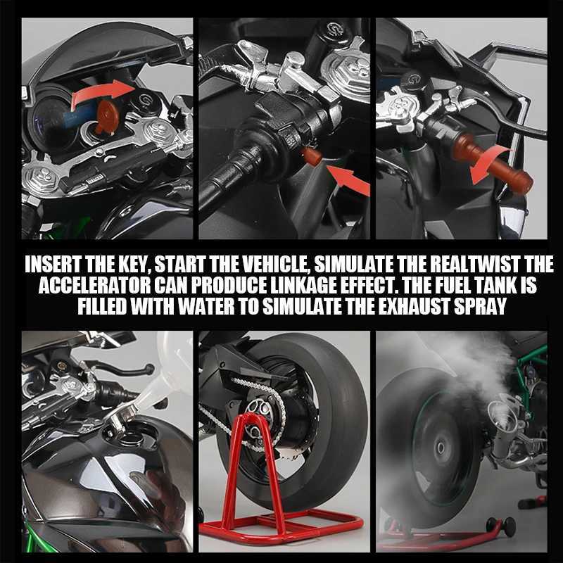 Large 1 6 Kasaki H2R Spray Alloy Diecast Motorcycle Toy Bootable Dynamic Metal Model Sound Light Birthday Gift Hobby Collect O Z250224