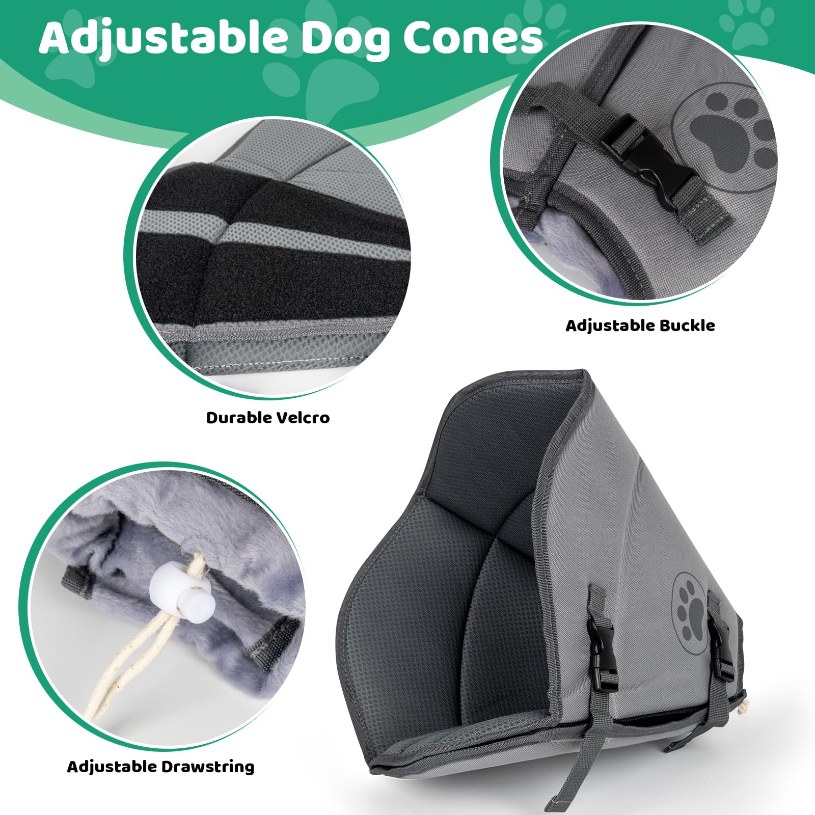 Breathable Soft Dog Cone for Large Medium Small Size Dog, Adjustable Drawstring and Buckle Dog Recovery Collar to Stop Licking and Scratching Wound (M