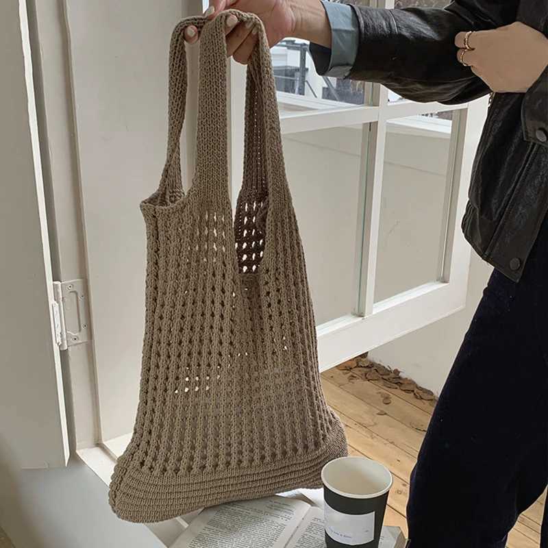 Large Capacity Crochet Shoulder Bag Knitted Hollow Shoulder Bag Underarm Bag Women's Shopping Totes Casual Beach Commuting Bag