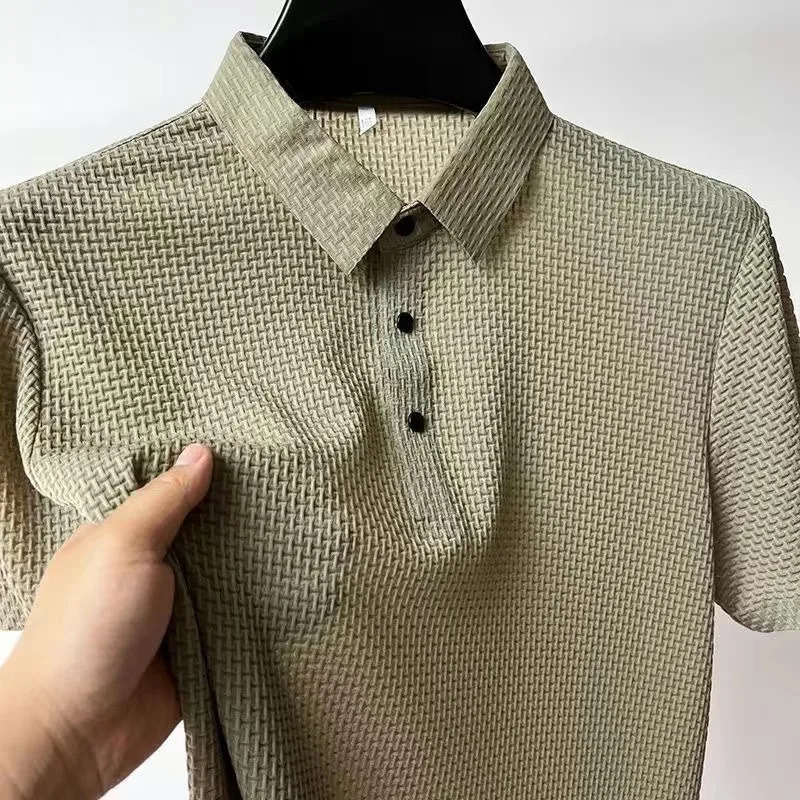 Summer Mesh Breathable T Shirt For Men Ice Silk Short Sleeve Cool down Mens Shirt Collar Solid Polo Shirt Men Clothing 250224