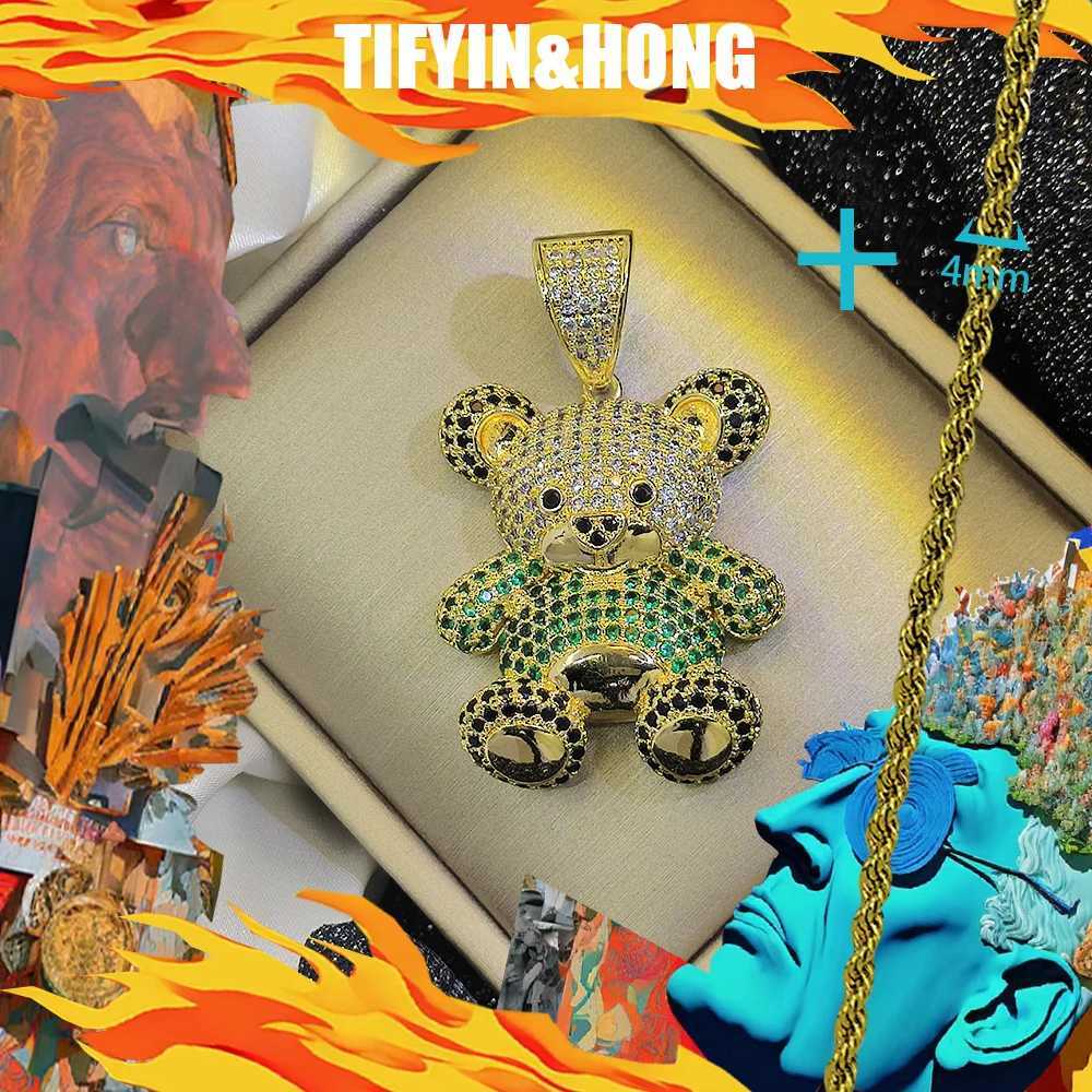 New 18K gold-plated necklace paired with teddy bear diamond pendant high-end custization hip-hop rap decoration trendy gift X250224