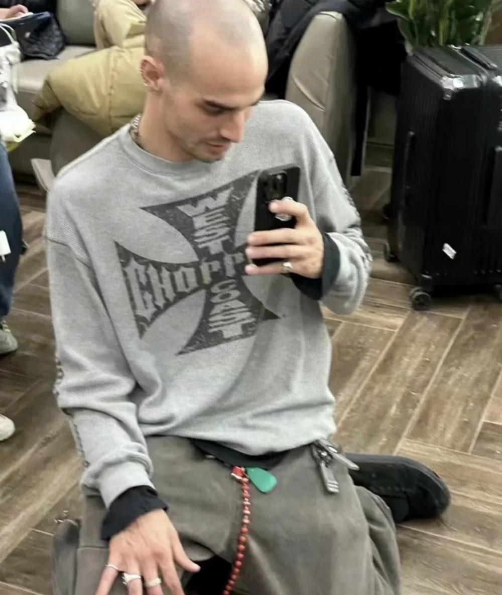 Yao888 Vintage Loose Streetwear HipHop Sanskrit Print Tee Long Sleeve Oversize Y2k High Quality Fashion T Shirt For Men 250225