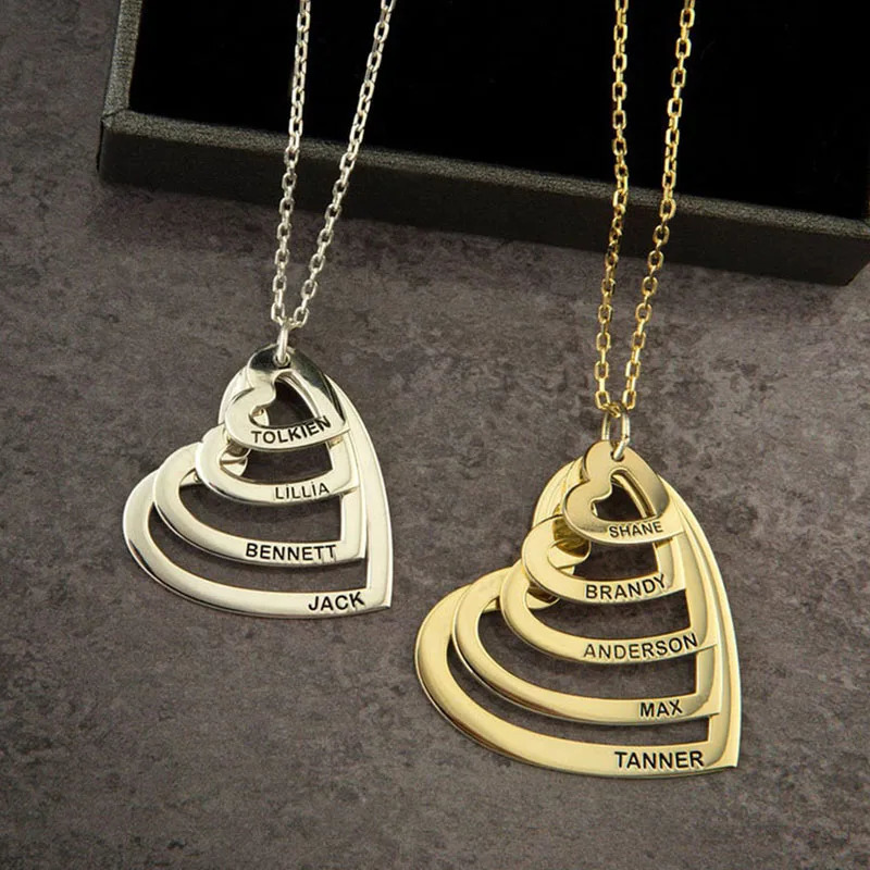Stainless Steel Necklace Hollow Heart Engraved Pendant Custom Name Gold Collar Choker Personalized Family Gift 250117