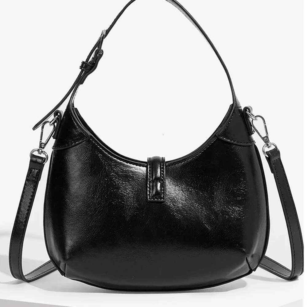 Rivet Handbags Half Moon Underarm Bags For Women Designer PU Leather Crescent Shoulder Bag Black Purses NEW