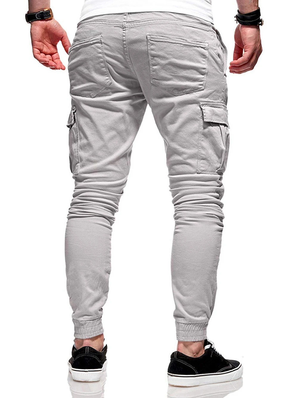Mens Cotton Hip Hop Cargo Pants Grey Joggers Streetwear Casual Sport Trousers Training Workout Fitness Pockets Pant 250225