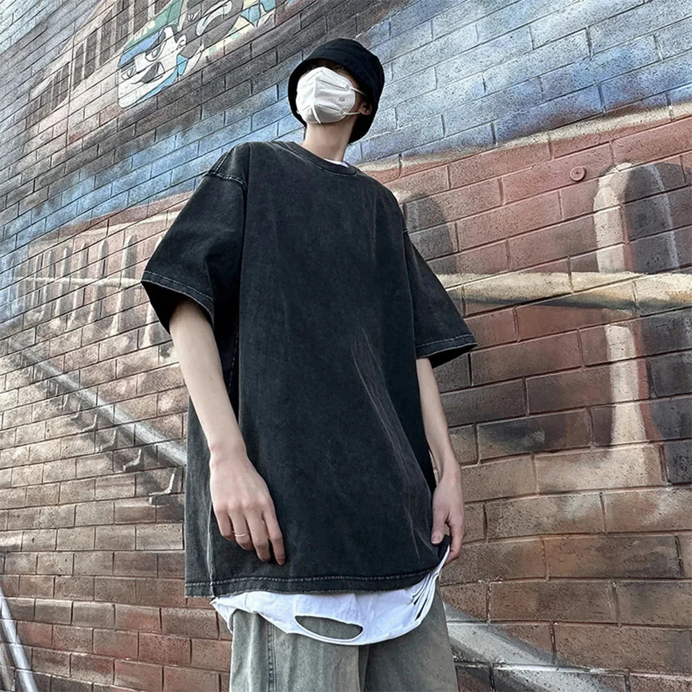 Washed Vintage Men Women TShirts Street Hip Hop Retro Punk T Shirt Harajuku Casual Cotton Short Sleeve Acid Wash Tops 250222