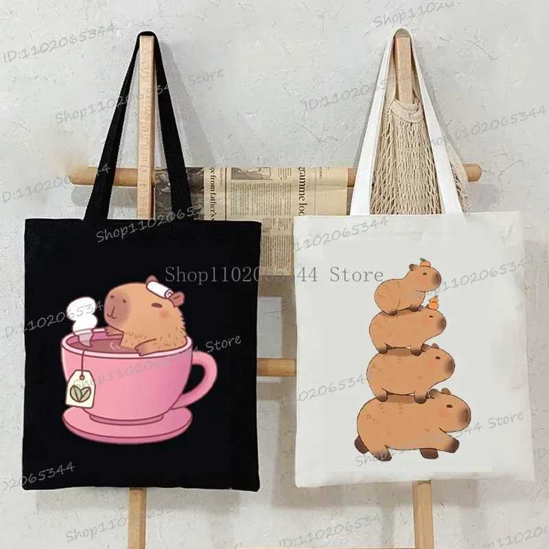 Cute Capybara Canvas Bag for Women Shopper Handbags Environmental Storage Reusable Shoulder Tote Bag Cartoon Capybara Hand Bag Z250224