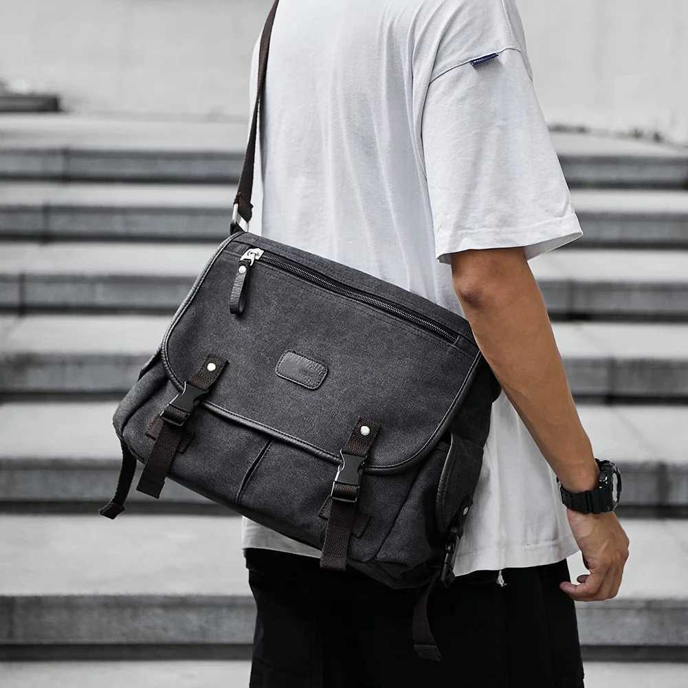 Classic mens shoulder bag mens new canvas messenger bag outdoor leisure travel multi pocket handbag mens designer bag Z250225