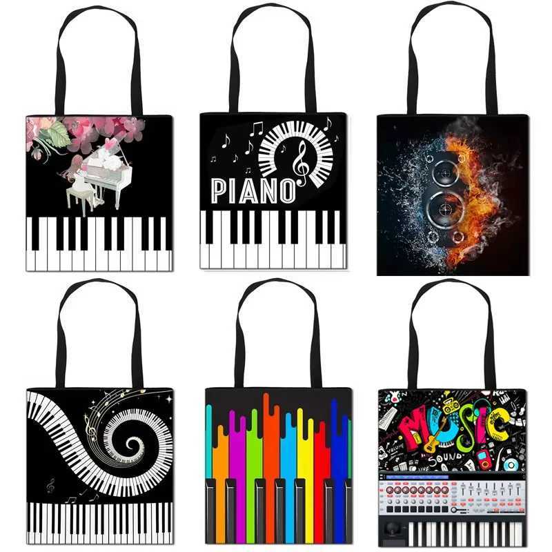 Piano Music Note Print Tote Bag Fashion Women Handbag Girls Shoulder Storage Bags for Travel Ladies large Capacity Shopping Bag Z250224
