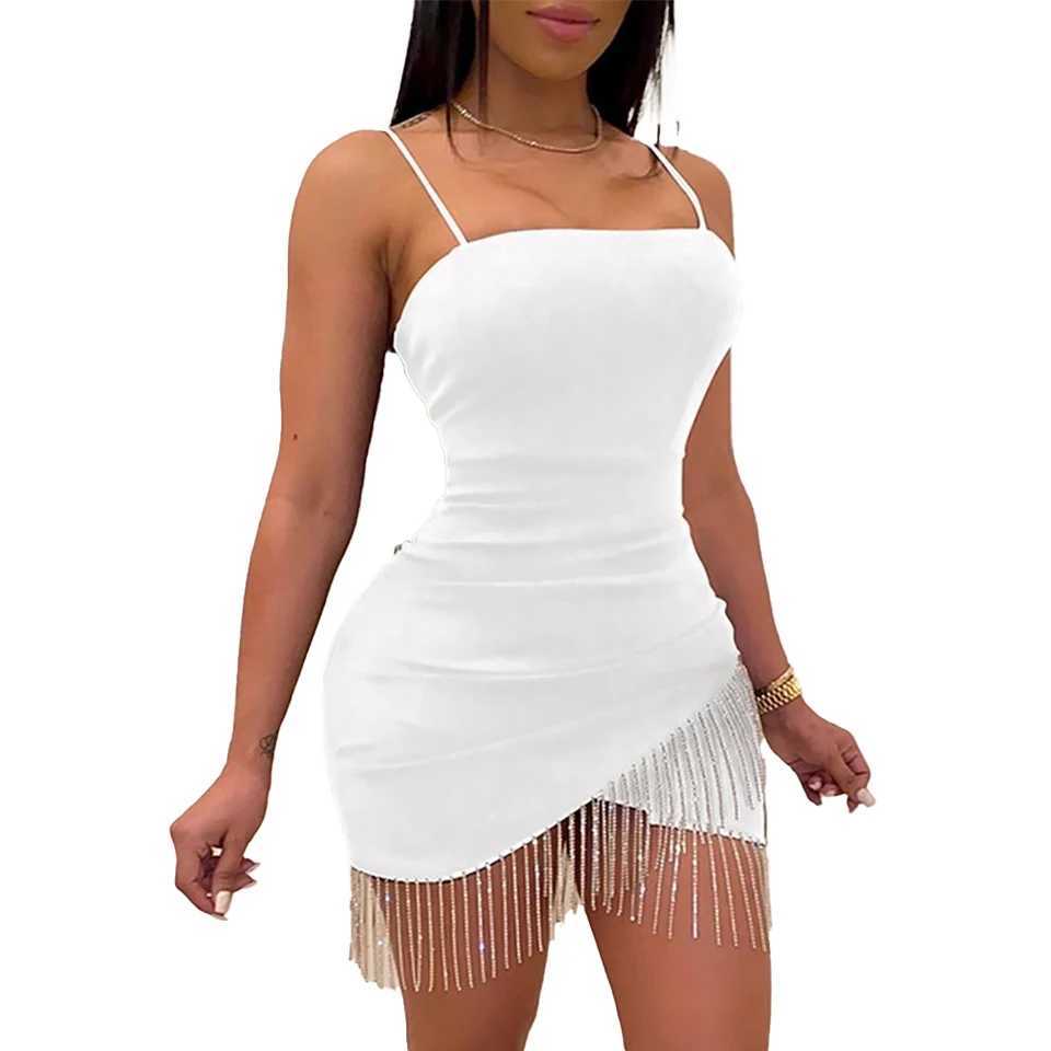 Womens birthday party night fringe split style short skirt sexy dress summer Ele strapless body solid color white/blackXJ250224