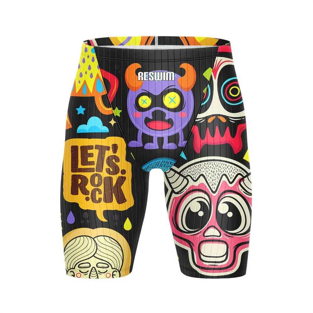 2025 Summer Mens Swim Jammer Swimsuit Shorts Funny Athletic Training Swimming Trunks Bathing Suit Lycra GYM Surfing Diving PantsXJ250224