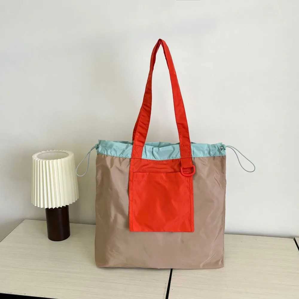 Colorful Foldable Shopping Bag Reusable Large Capacity Pocket Handbag Environment-Friendly Waterproof Drawstring Tote Bag Travel Z250225