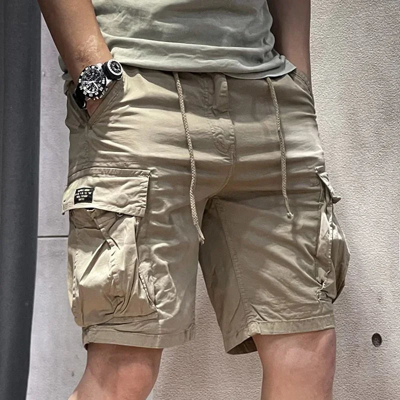 Male Bermuda Short Pants Half with Zipper Mens Cargo Shorts Draw String Strech in er Comfortable Harajuku Loose Wide 250225