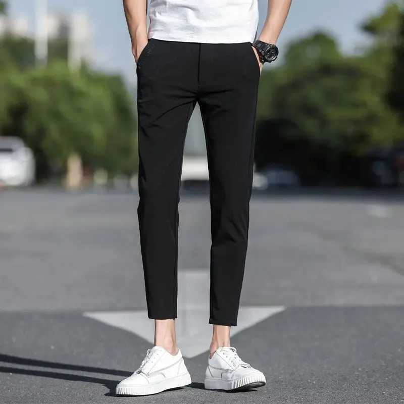 Ankle Length Ice Silk Men Trousers Korean Thin Summer Casual Stretch Suit Pants Chandals Man Formal 2024 New Clothes H36 W250225