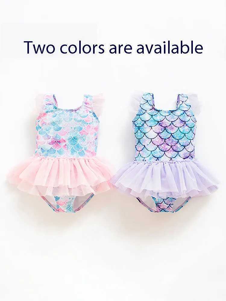 New Girl Baby Mermaid Swimsuit Princess Fashion cartoon Fish Scale Print Ballet One Piece Kids Sequin Tulle Swimsuits X250224