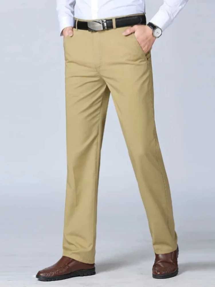 00% Cotton Summer Thin Autumn Thick Straight Suit Pants Mens Loose Trousers Business Solid Khaki Casual Brand Clothes KOACUS W250225